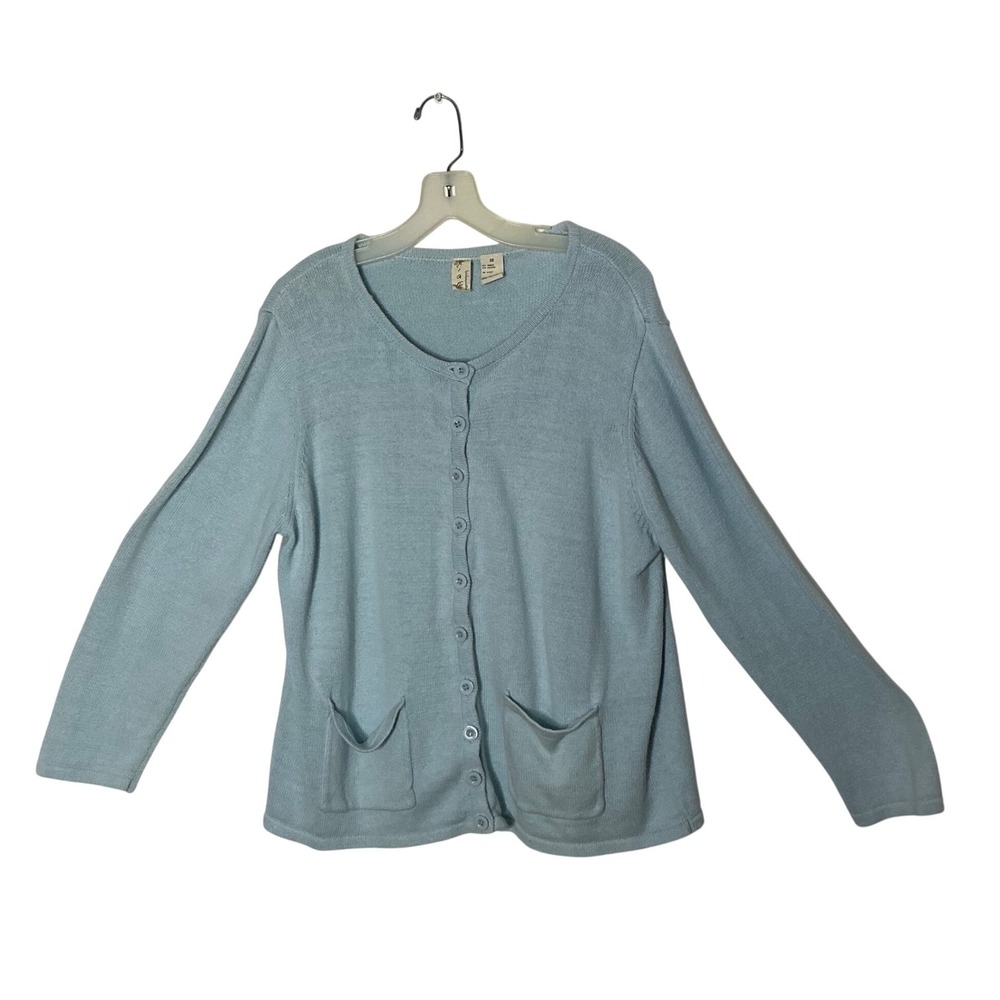 Robins Egg Blue Cardigan Sweater 2X Ramie Cotton‎ Lightweight Minimalist